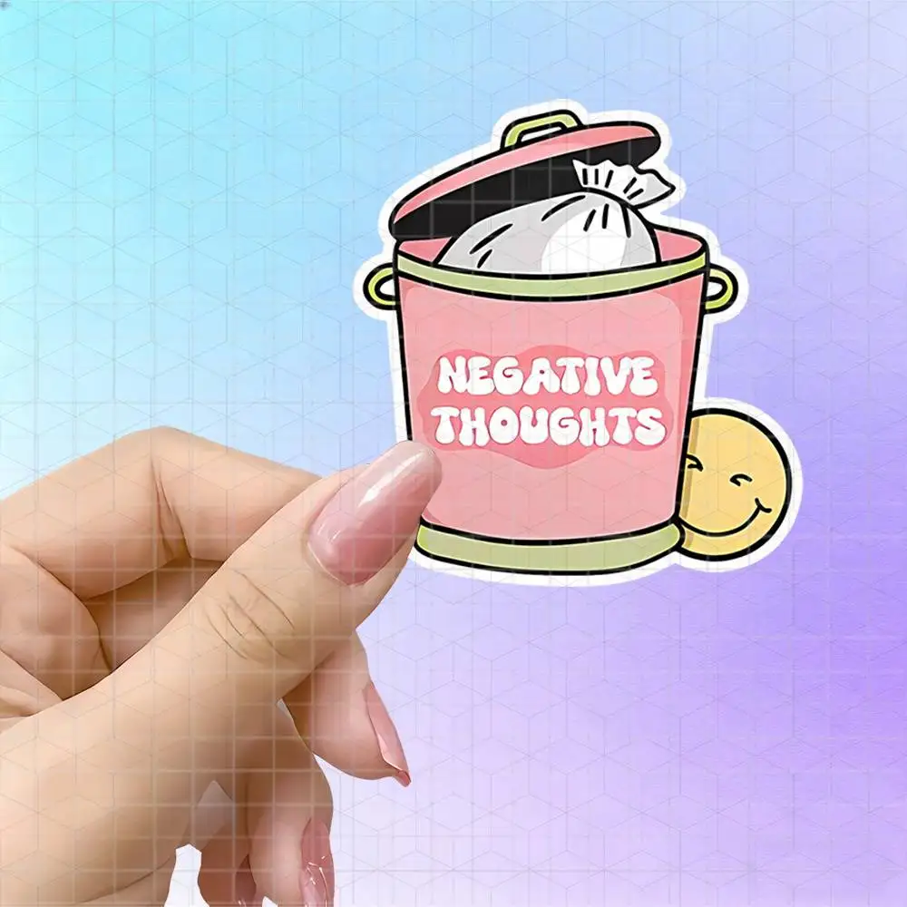 Pink Trash Can Discard Negative Emotion Vinyl Sticker Matte Decal For Water Cup Handbook Computer Macaron Color HealingDecor