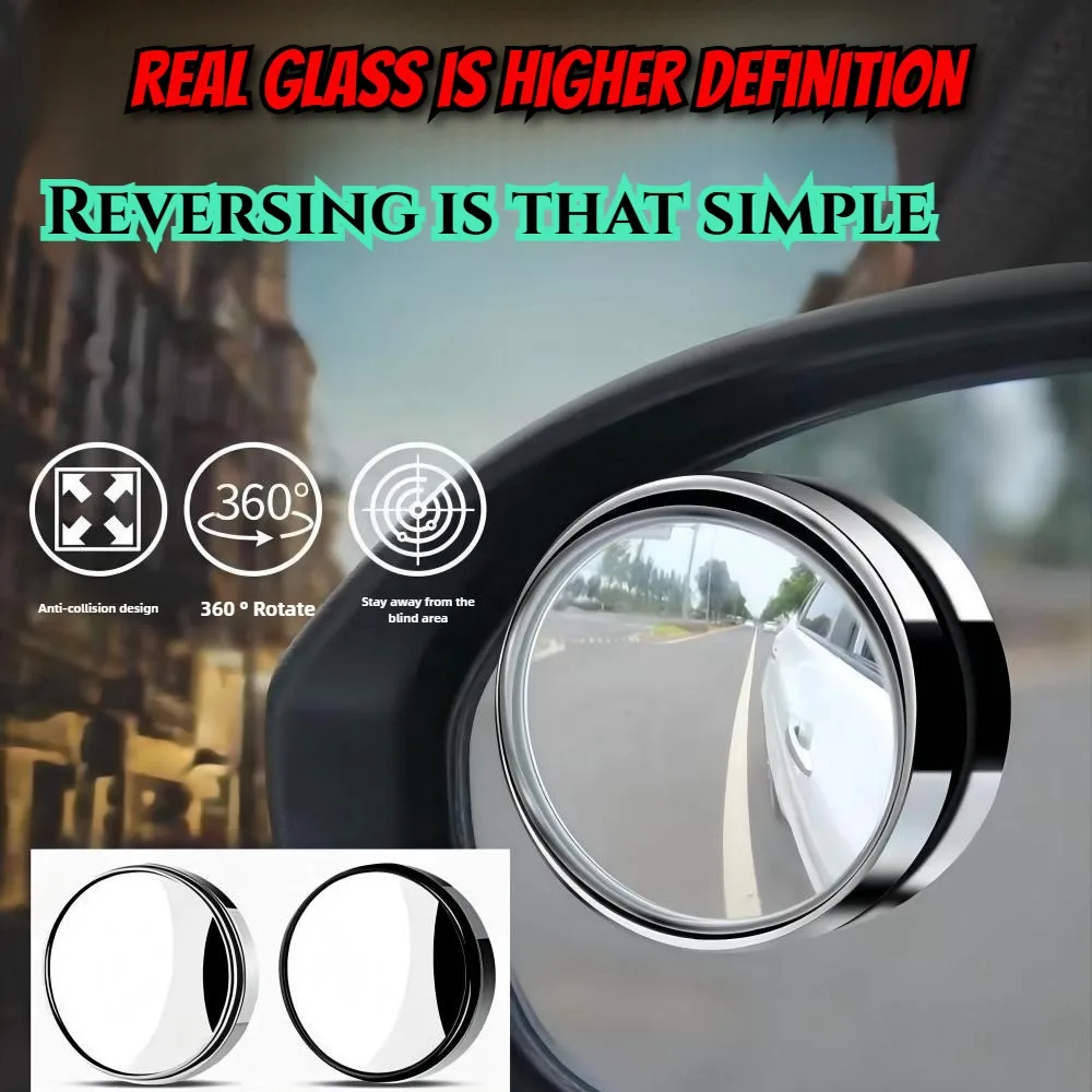 Rear Mirror HD Convex Mirrors Car 360 Degree Blind Spot Mirror Reverse Frameless Ultrathin Wide Angle Round Adjustable Rotation