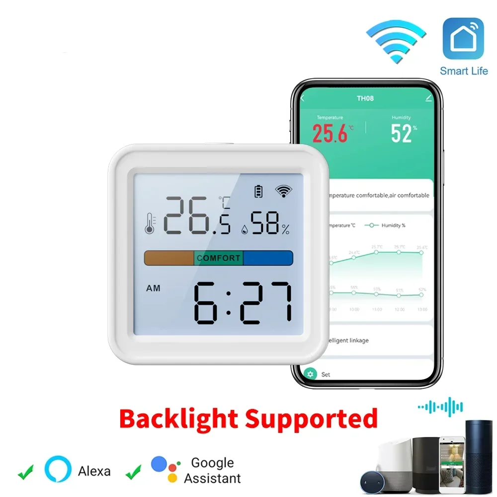 Tuya WIFI sensore di umidità della temperatura igrometro termometro Smart Home retroilluminazione Smart Life Support Alexa Google Assistant