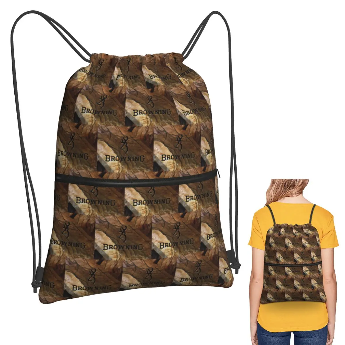 

B-Browning Logo Backpacks Portable Drawstring Bundle Pocket Sports Bag Book Bags for Man Woman Students