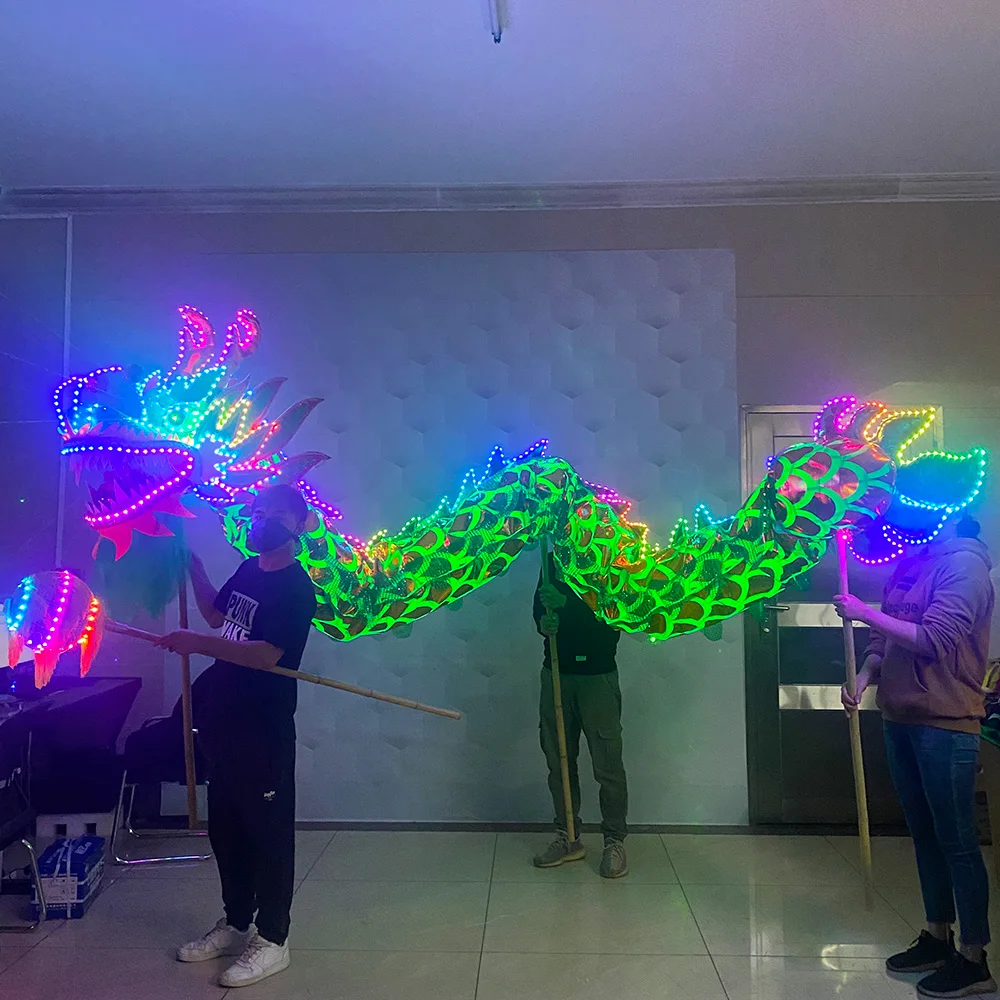 Chinese New Year traditional dragon dance light dragon dance full set of dance performance props LED pole dragon dance costume