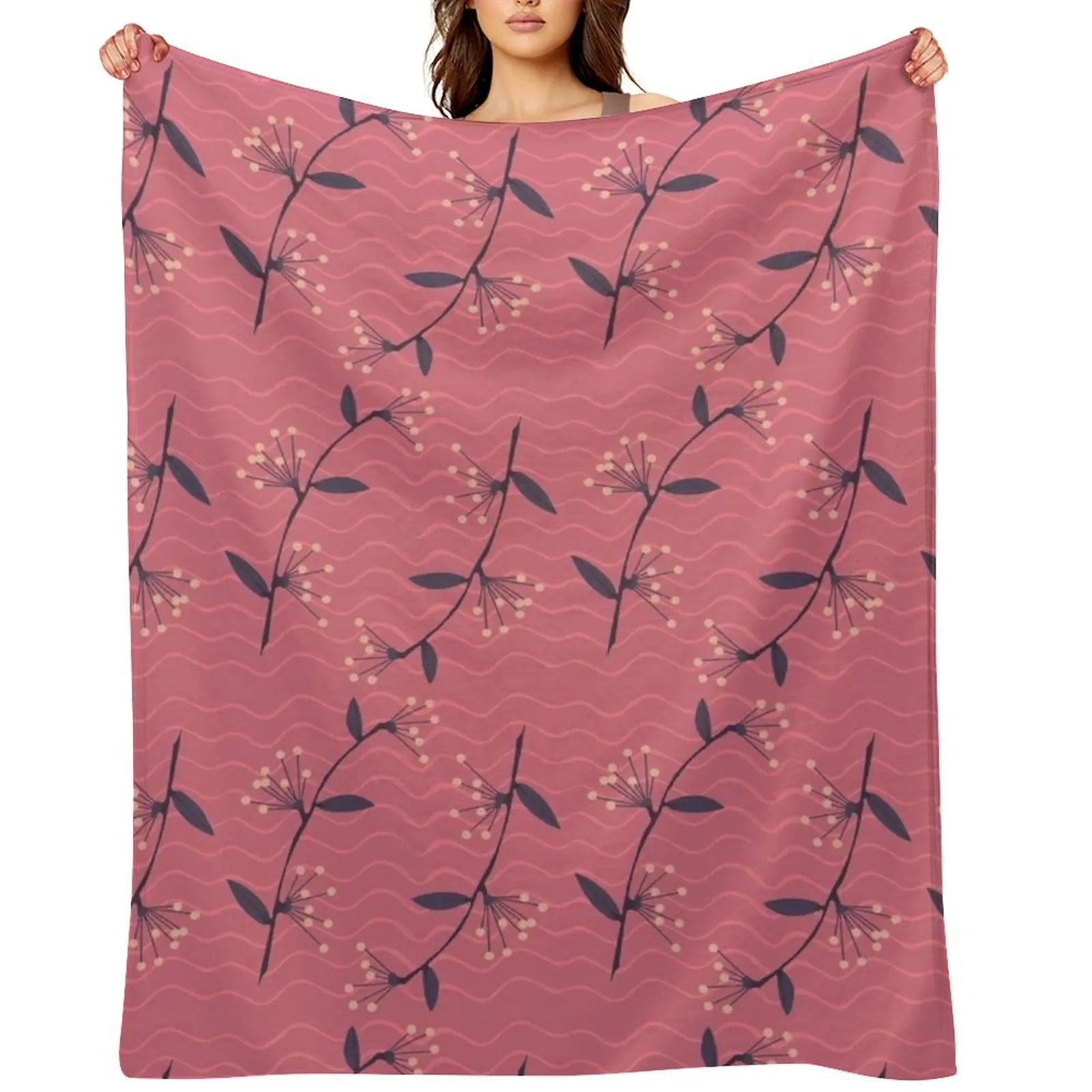 

minimal pattern with branch and leafs Throw Blanket Beautifuls Flannel Fabric Polar Thermal Blankets