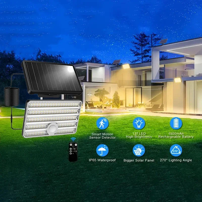 

Solar Outdoor Lights - LED Motion Sensor Light with Remote Waterproof Security Flood Light for Patio Garage Porch Yard