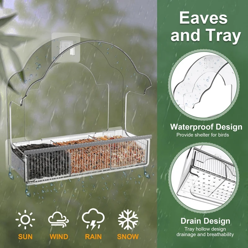 BMBY-Window Bird Feeders For Outside, Clear Bird Window Feeder With 3 Strong Adhesive Sheets, Transparent Acrylic Bird House