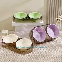 Transparent Cat Food Bowl with Water Double Bowl Anti-Knock Pet Feeding Dish Eco-Friendly Plastic Dog Bowl Pet Supplies