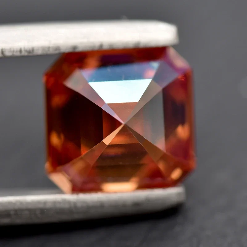 Moissanit-Stein im Asscher-Schliff, Wassermelonenrot, VVS1, DIY-Ring, Halskette, Hauptmaterialien haben den Diamanttester-Test bestanden. – Detail 5