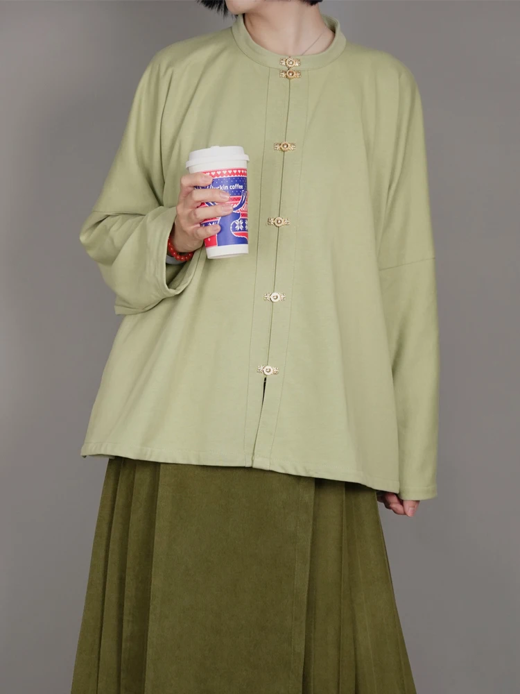 

Rainbow Sugar Large Size Hanfu Standing Collar Sweater Women's New Chinese Sle Zipper Jaet Traditional Top