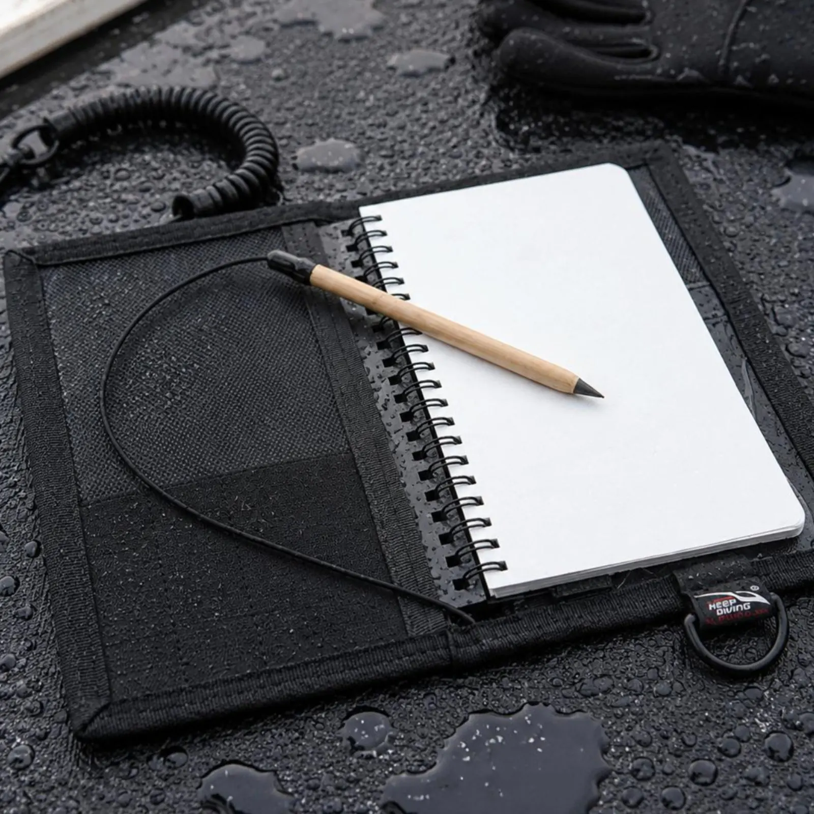 Spiral Underwater Notebook Black Textured Cover Diving Notebook Underwater Note Book Attached Writing Implement Writing Item