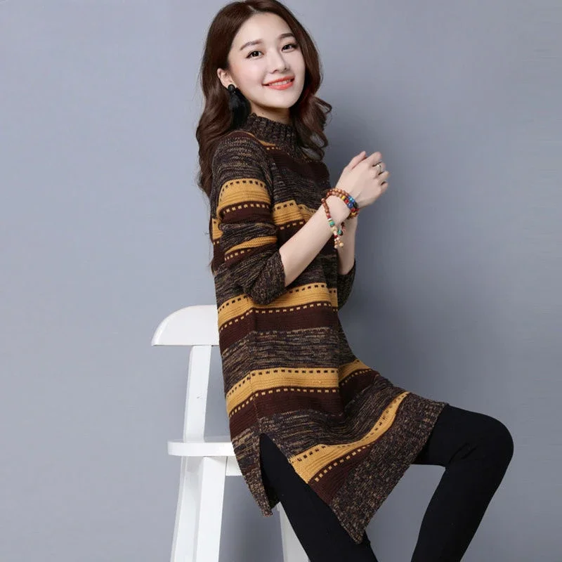 Striped Autumn and Winter New In Crochet Dresses for Women High Quality Luxury Casual Youth Kpop Elegant G X Woman Knitted Dress