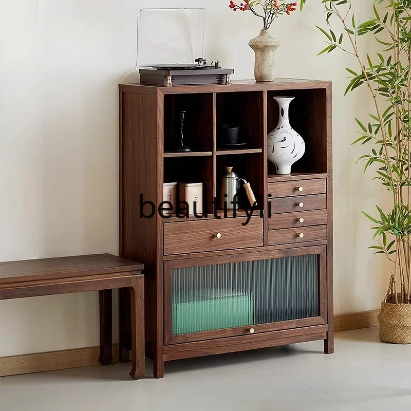 

North American black walnut tea side cabinet solid wood household tea set storage, side cabinet bookcase storage