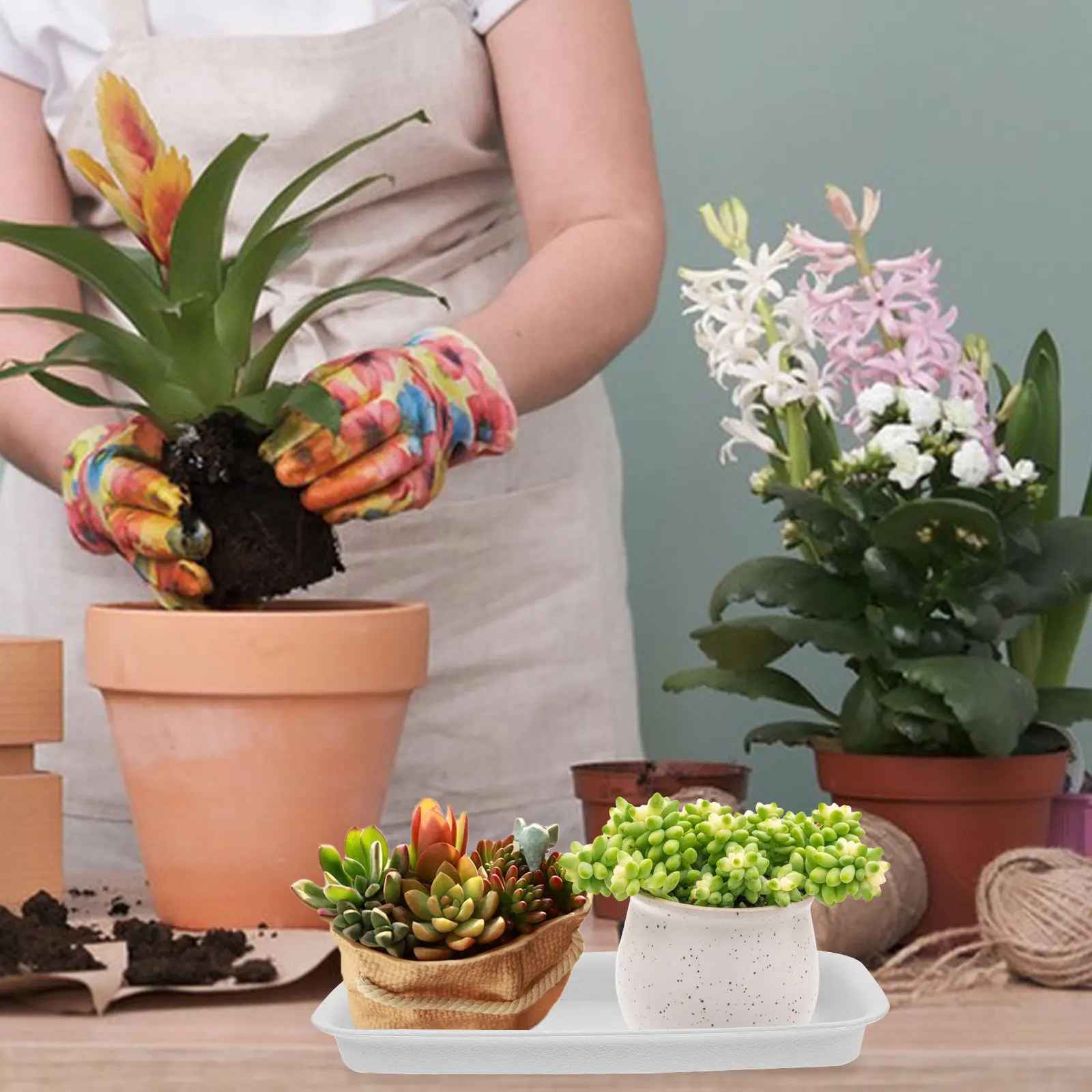 

Набор из 4 прямоугольных поддонов для растений с глубоким желобом для сбора воды, для комнатных горшков, защита пола от протечек, современный минималистичный дизайн