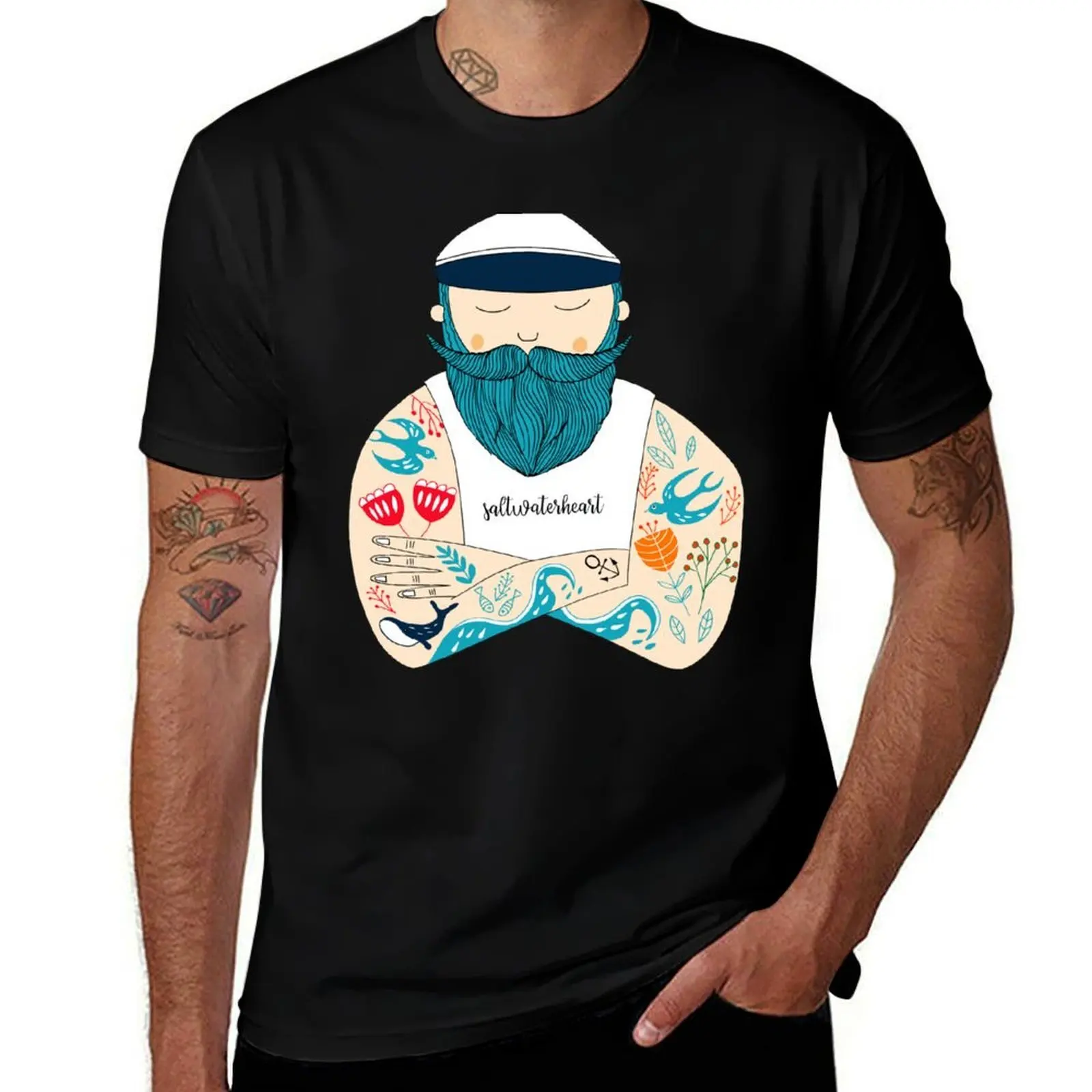 Tattooed, bearded, Scandinavian sailor. A gift from the coast T-Shirt Fashion Pattern Printed Tee Shirt T-Shirt
