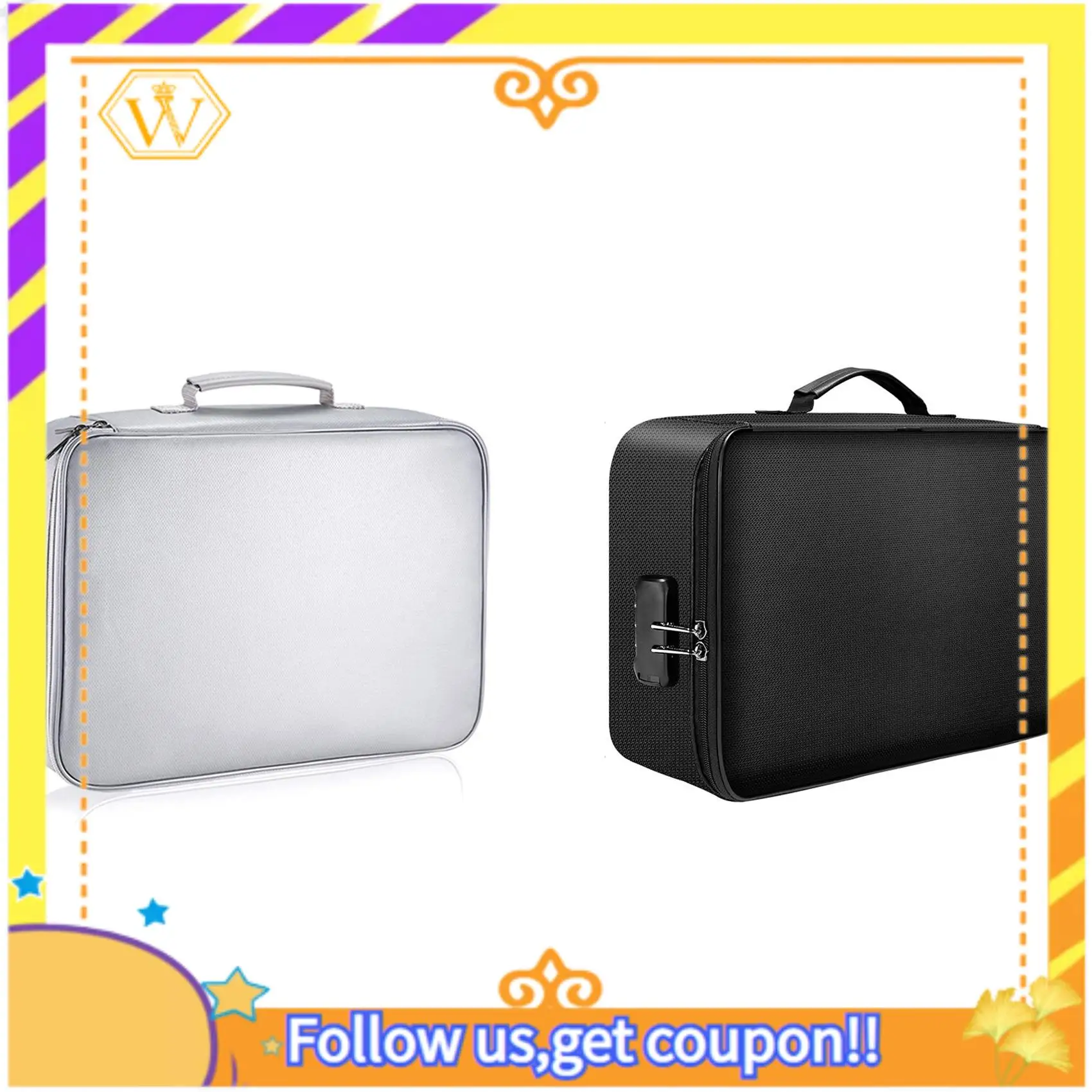 A01K-2 Pcs Fireproof Document Storage Lock Bag,Carry Wallet Multi-Layer Portable Document Storage, White & Black