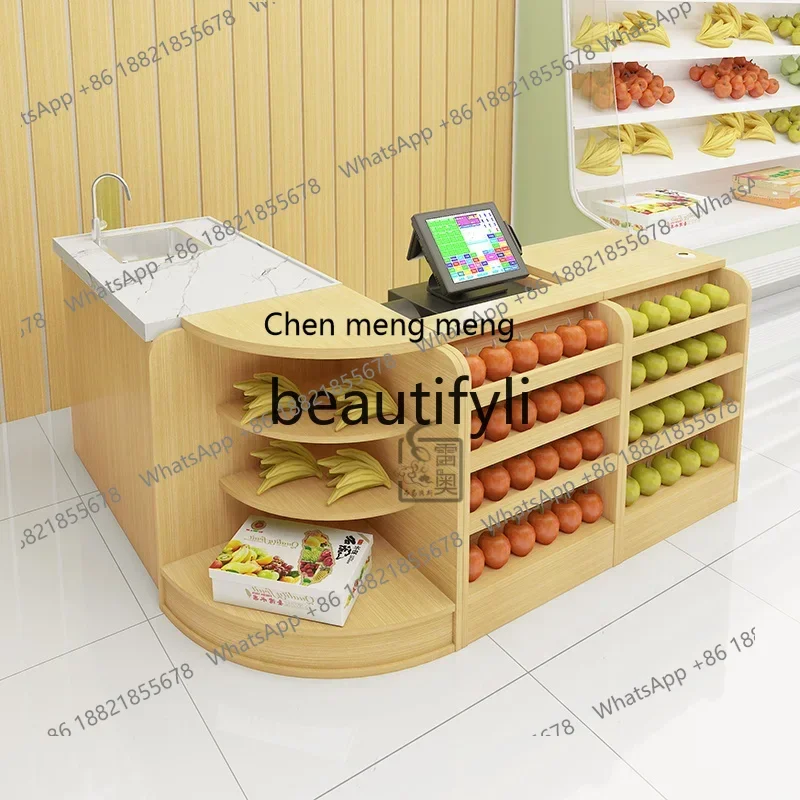 Solid wood fruit shop checkout page Washing and cutting table Integrated counter store Small corner bar checkout page