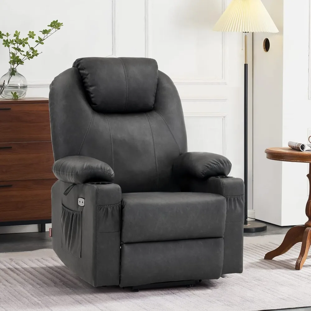 

Electric lift lounge chair with massage and heating functions, suitable for the elderly, 3 positions, cup holder and USB port