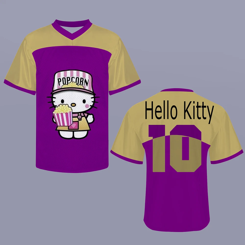 

NEW Hello KItty 3D printed football shirt V-neck breathable sports T-shirt women's T-shirt street top