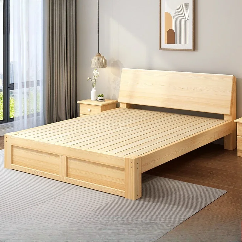 

Solid wood bed, modern simplicity, double bed in the master bedroom for home use, simple