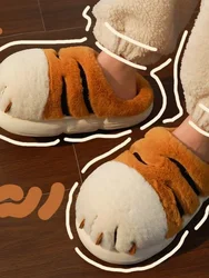 Online Red Slippers Female Winter Cartoon Cute Indoor Home Couple Student Dormitory Non slip Warm Cotton Slippers Male