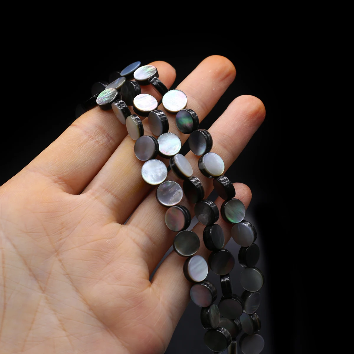 14‘’ Round Natural Mother of Pearl Shell Beads Coin Black Shell Loose Spacer Bead for Jewelry Making DIY Charm Necklace Bracelet