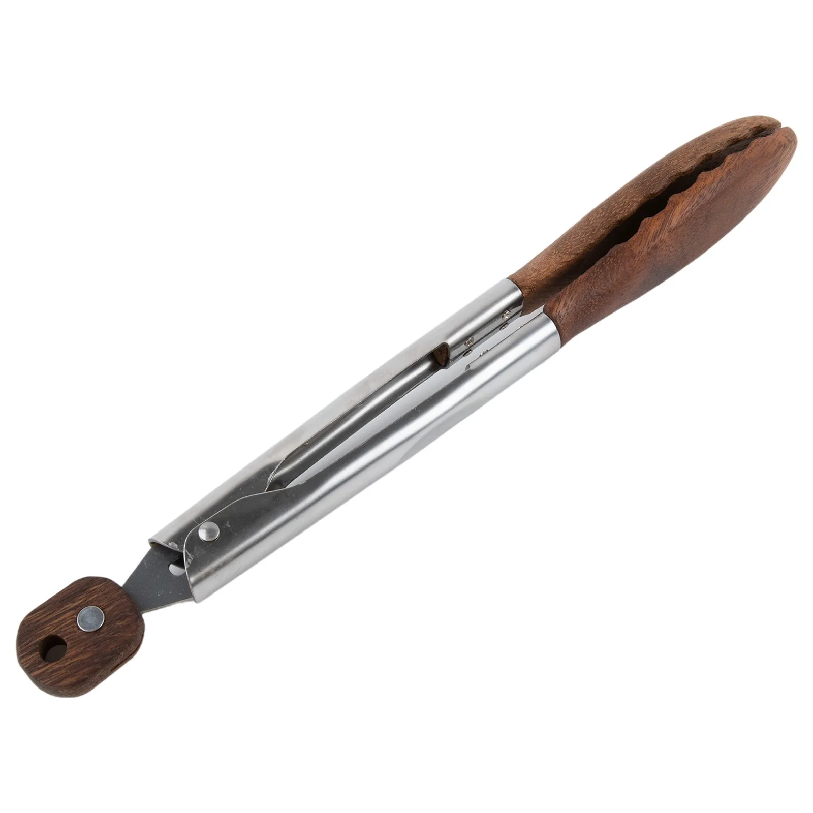 Elegant Walnut Wood Kitchen Utensils 9inch Stainless Steel Tongs Comfortable Grip Compact Storage Locking Mechanism