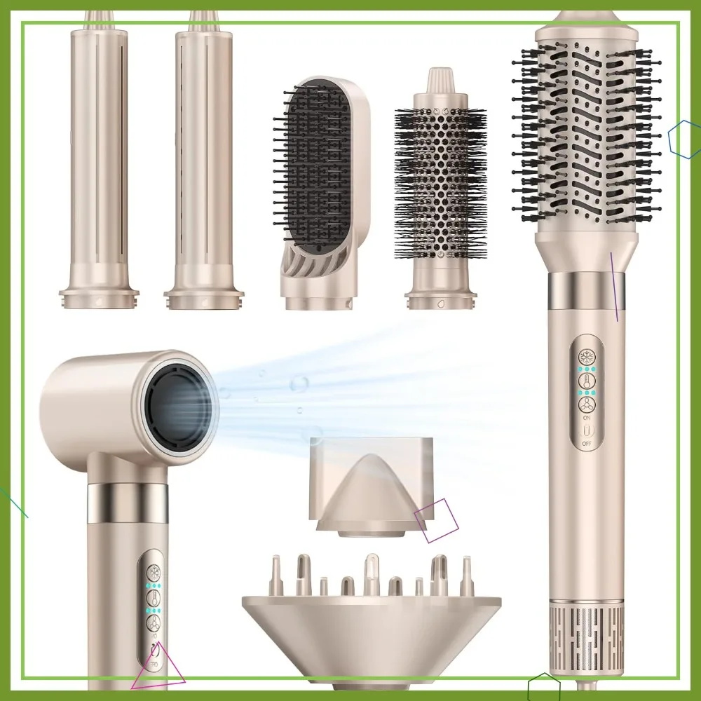 

8-in-1 Hot Air Styler & Hair Dryer Brush Set, 110,000 RPM High-Speed Ionic Multi-Styler with Auto-Wrap Curlers, Diffuser
