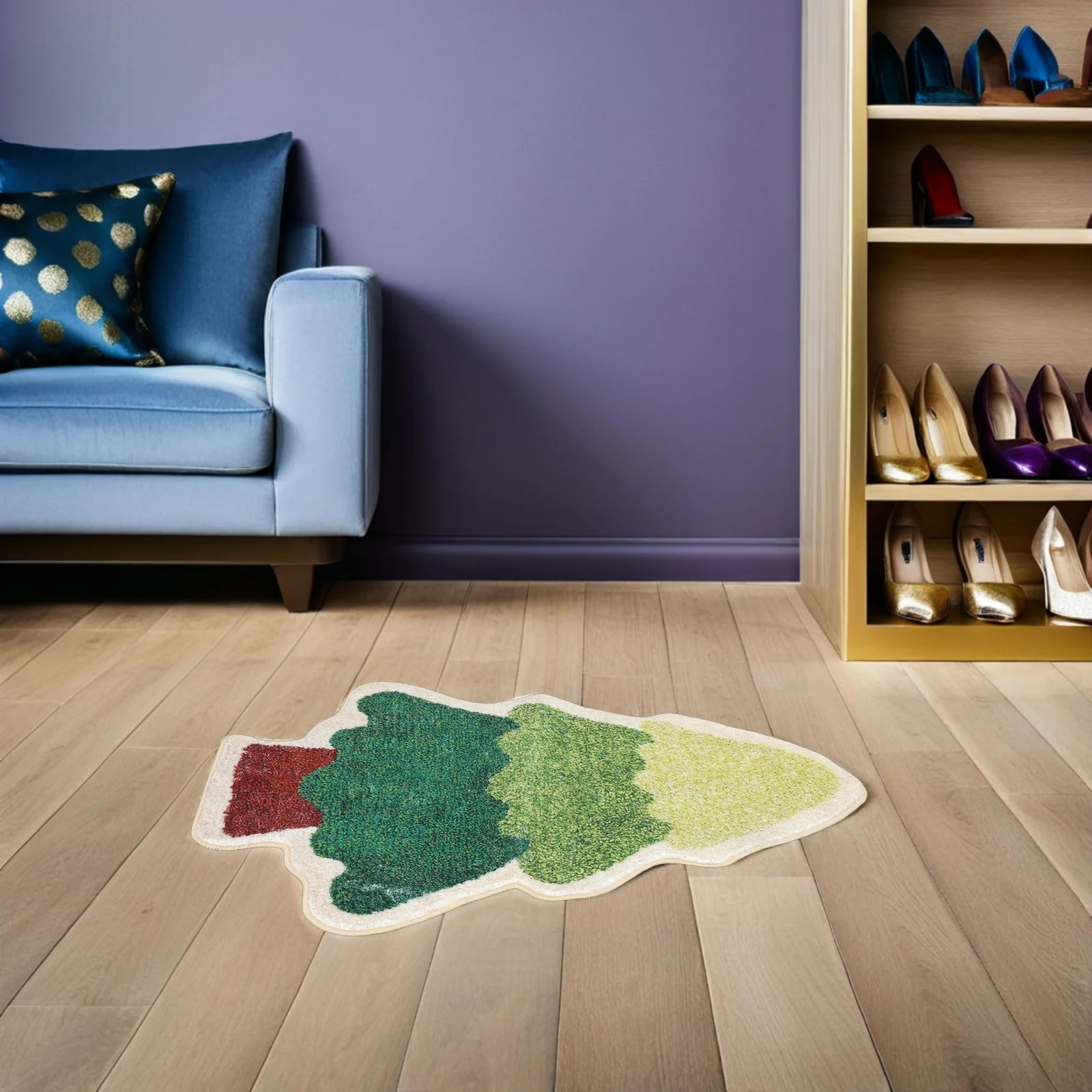 

Christmas Tree Bathroom Rug Non-Slip Soft Xmas Decorative Door Mat for Bedroom Living Room Christmas Tree Rug Holiday Door Mat