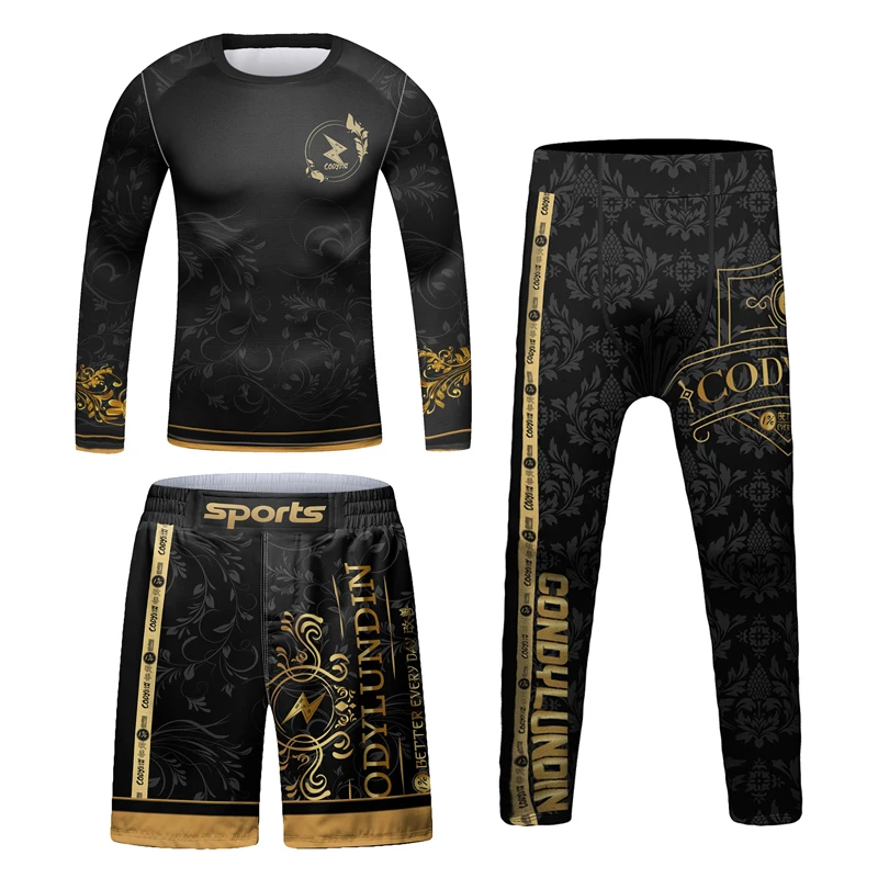 Nowe dziecięce bokserskie kompresyjne dzieci MMA Rash Guard Bjj Rashguard T-shirt + spodenki MMA drukowane 3D dresy treningowe do kickboxingu