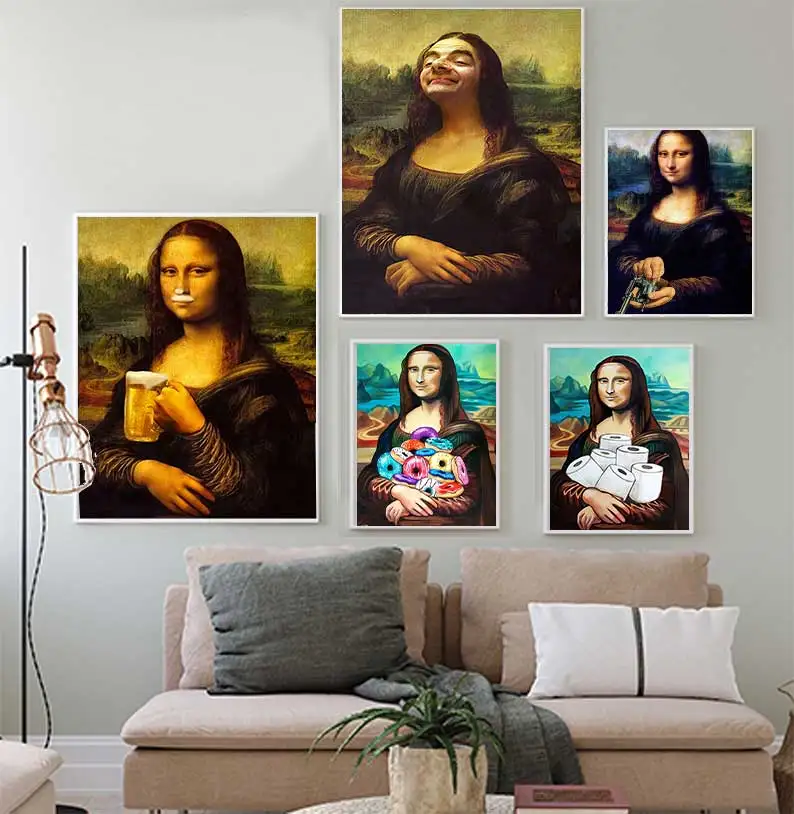 Interesting Wall Art Posters Minimalist Mona Lisa Oil Painting Printmaking Beer Painting Modular Images Modern Home Decoration