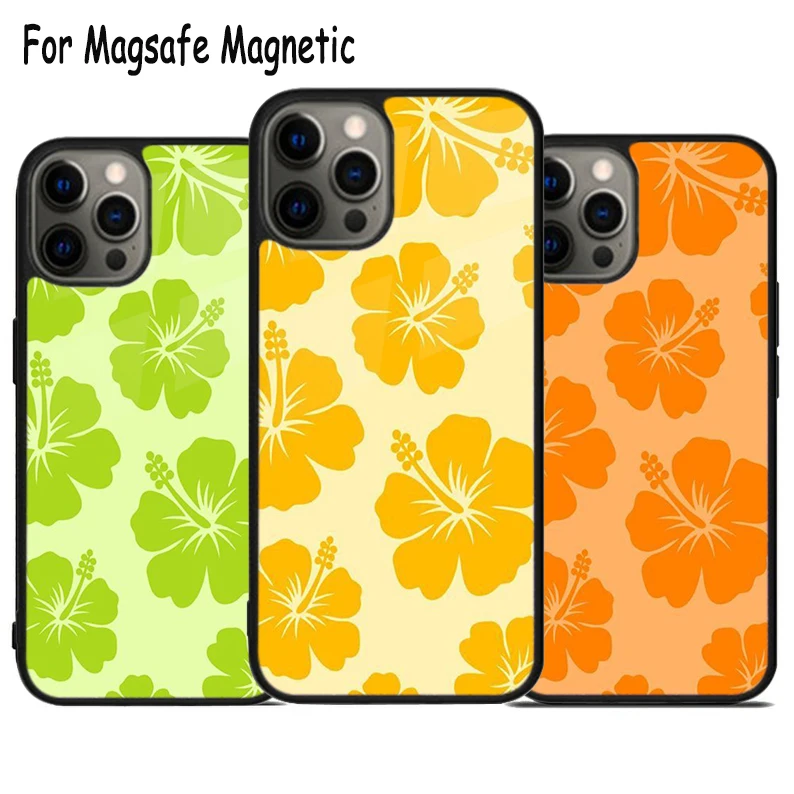 Aesthetic Summer Hawaiian Flower Wireless Charge Magsafe Phone Case For iPhone 15 16 14 13 11 12 Pro Max Plus Magnetic Cover