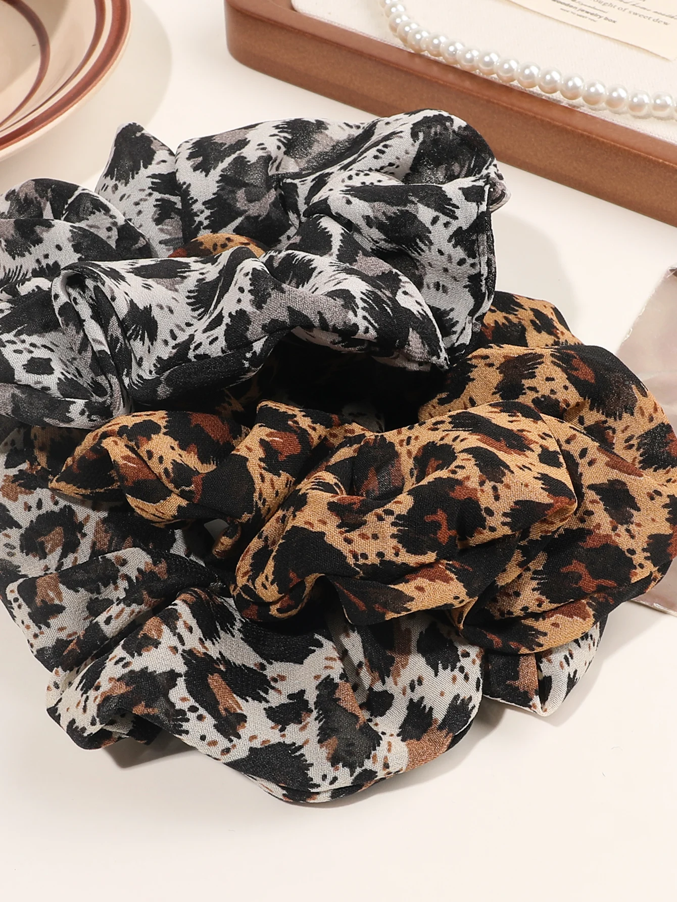 Conjunto de faixas de cabelo com estampa de leopardo, 3 peças, laços de cabelo, cordas, scrunchies para mulheres, acessórios de cabelo