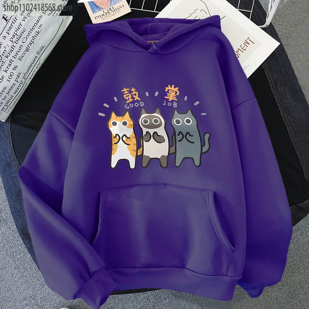 Applause Three Cats Orange Hoodies Cartoon Graphic Personality Sweatshirts with Hooded Men Women Clothing Fashion Tops Y2k Hoody