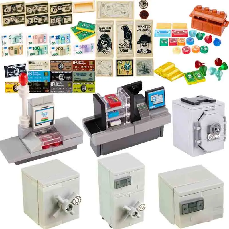 MOC Building Blocks ATM Safe Deposit Box Treasure Hunt Map Cash Dollar Diamond Urban Street View Series Bricks Kids Toys Gifts