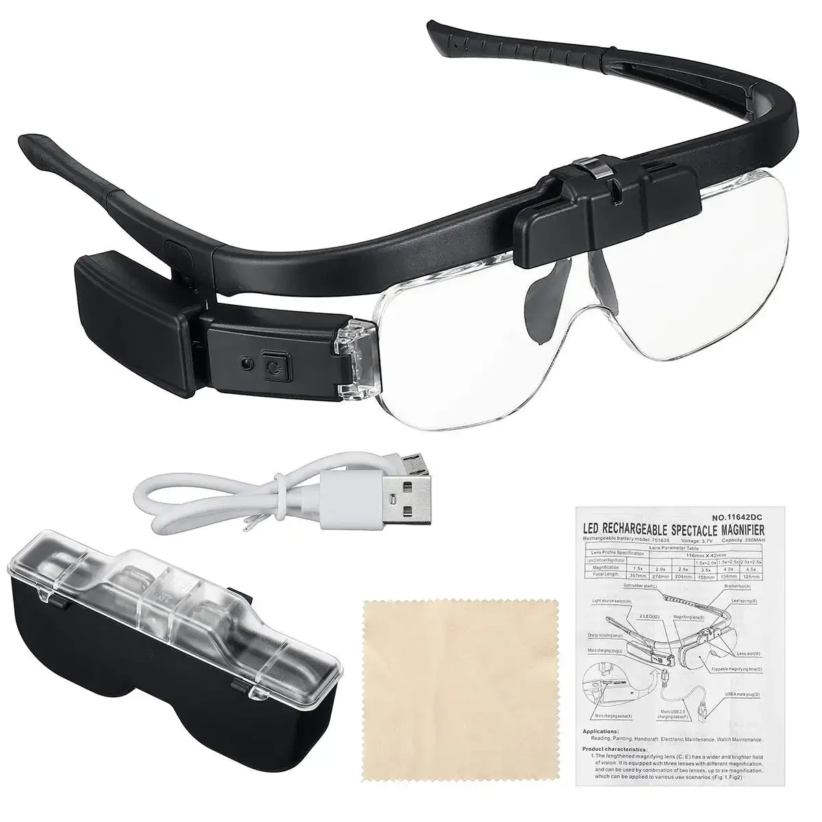 

1.5X 2.0X 2.5X 3.5X 4.0X 4.5X Magnifying Glasses Repair Watchmaker Repair Wearing Magnifier USB Rechargeable With LED Light