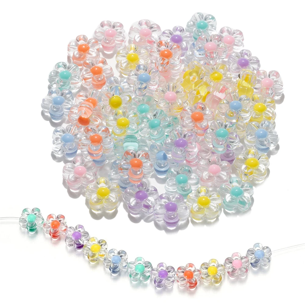 

90pcs Acrylic Flower Spacer Mixed Color Bead For DIY Needlework Bracelets Jewelry Making Supplies Materials Accessories Crafts