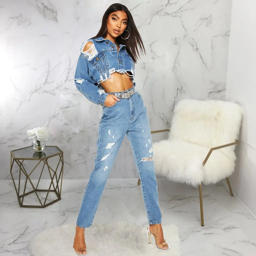 

SMR9832 Women's Sexy Fashion Jacket European American Style Short Denim Top for Ladies