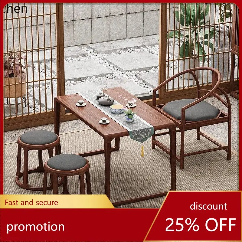 

ZML New Chinese Style Balcony Tea Table and Chairs Small Apartment Balcony Simple Solid Wood Tea Table Natural Wood