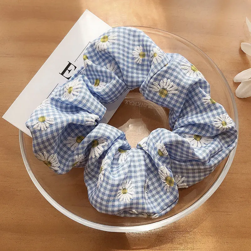 Plaid Little Daisy Hair Ring Girl Hair Ties Hair Rope For Youg Girl Hair Accessories