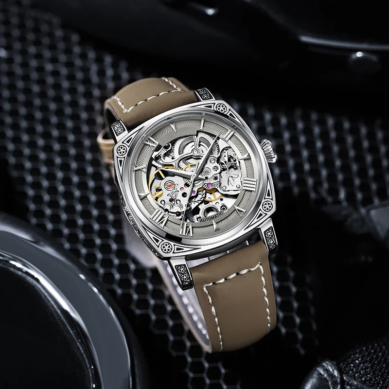 Titanium alloy metal engraved vintage punk mechanical watch with automatic luminescence and waterproof personality watch