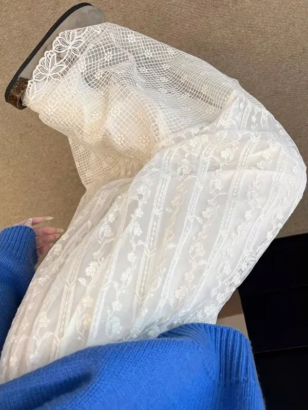 

plus Size Lace A-Line Skirt Women's Autumn Winter New Sle Ele Gentle Me Full Skirt High Waist Commute Korean Sle