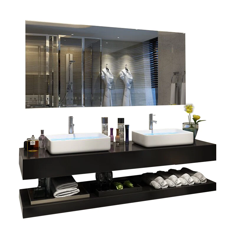 # Luxury Modern Solid Wood Bathroom Vanity Cabinet With Wall-Mounted Silver Mirror And Ceramic Sink