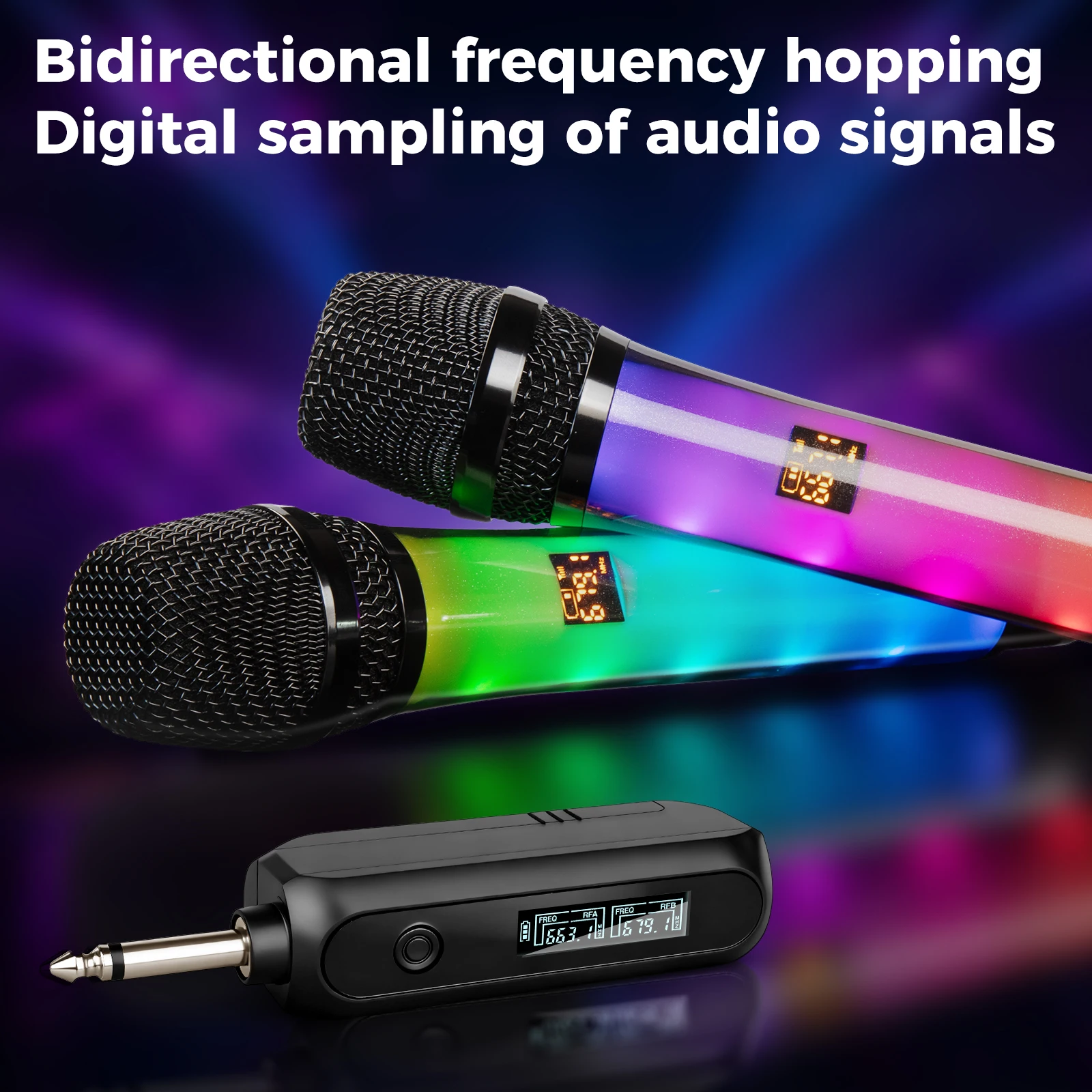 WX2 RGB Karaoke Microphone, Depusheng Multicolor RGB Lightweight Handheld Microphone Wireless Microphone Noise Elimination XLR F