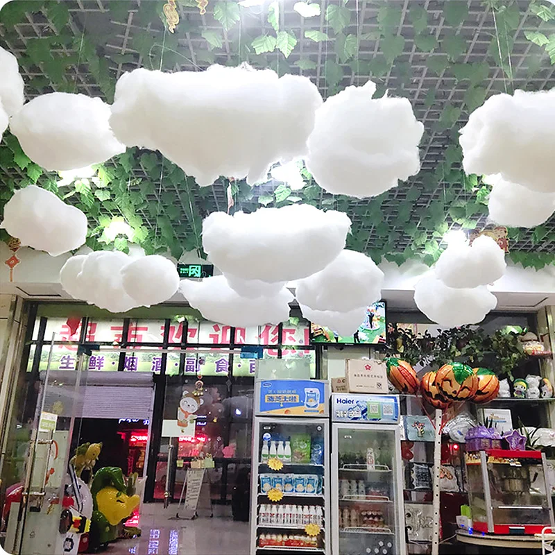 100cm Artificial White Cotton Cloud Wedding Background Decor Christmas Birthday Party Living Room Diy Hanging Decor Cotton Cloud