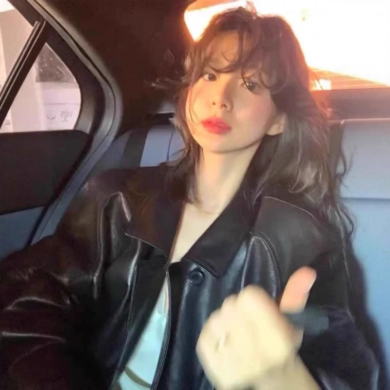 Thebarnnet Korea Leather Jacket Women's New Vintage Oversized Distressed Jacket