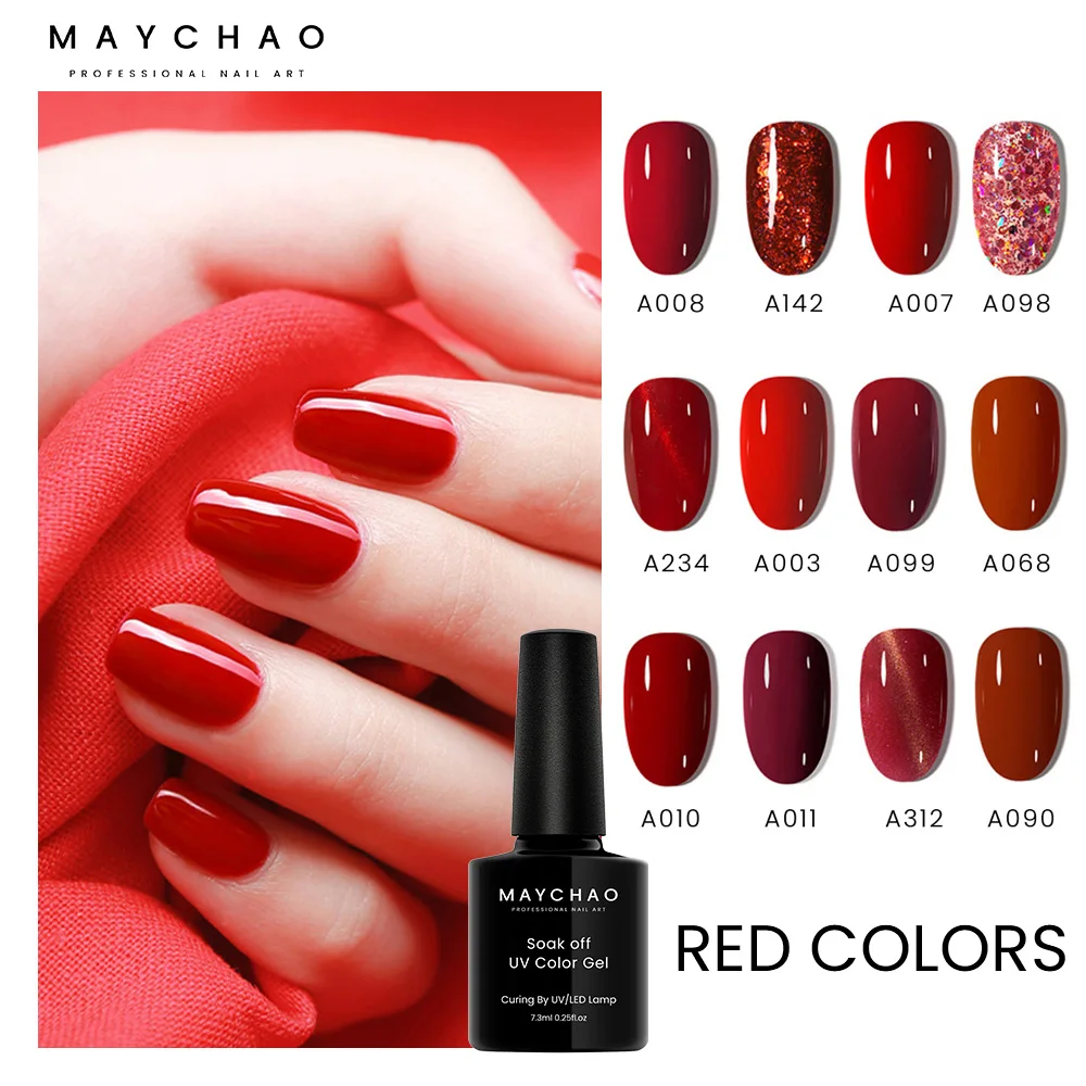 MAYCHAO 7.3ML Red Series żelowy lakier do paznokci Soak Off żel do paznokci UV Led podkład Top Coat lakier do paznokci na prezent dla dziewczyny Nail Art