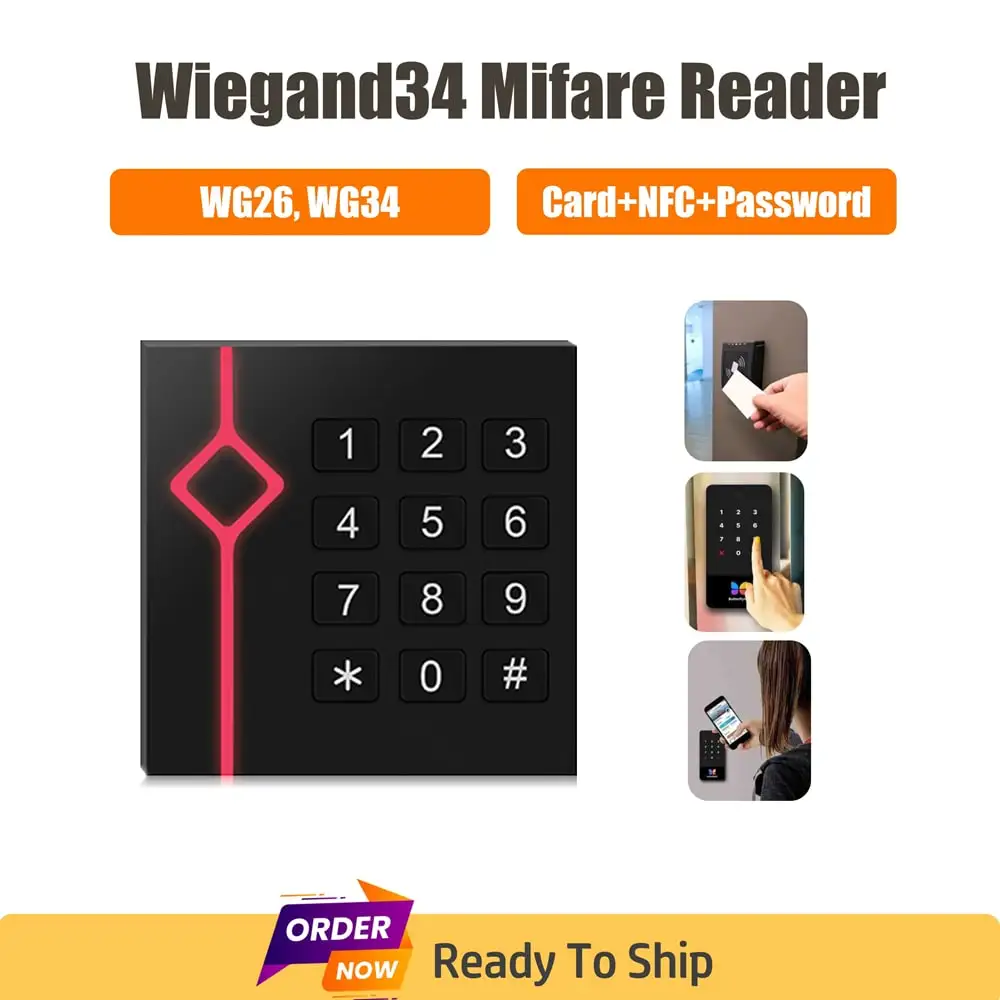 KR216M Wiegand 34/Wiegand 26 Mi-fare Card Reader for Access Control Compatible 13.56Mhz Cards S50 Desfire Ntag213/216 Ultralight