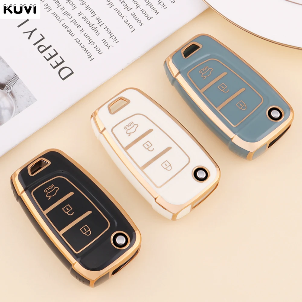 

TPU Car Folding Key Case Cover Bag Shell Protector For Hyundai Tucson Kona Azera Solaris 2 Elantra i30 i35 i40 Accessories