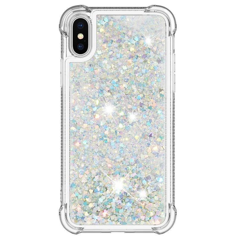 

Liquid Flow Glitter Clear Shockproof Airbag Phone Case for iphone X Xs Max Xr with Raised Edges Anti Yellow Slim Fit