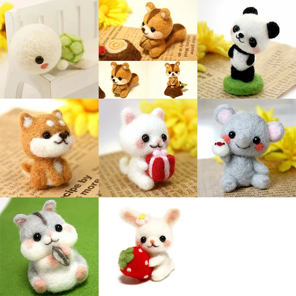 DIY Wool Felt Needle Felting Kit Raw Material for Adult Cartoon Animal for Adult Needle Felting Kit Wool Felt DIY C66