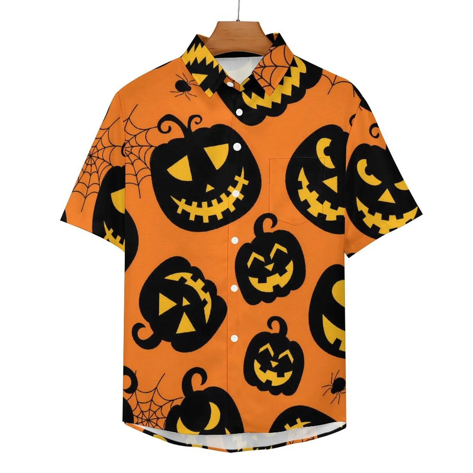 

Happy Haunts Blouses Mens Halloween Pumpkin Casual Shirts Hawaiian Short Sleeve Y2K Oversized Vacation Shirt Birthday Present