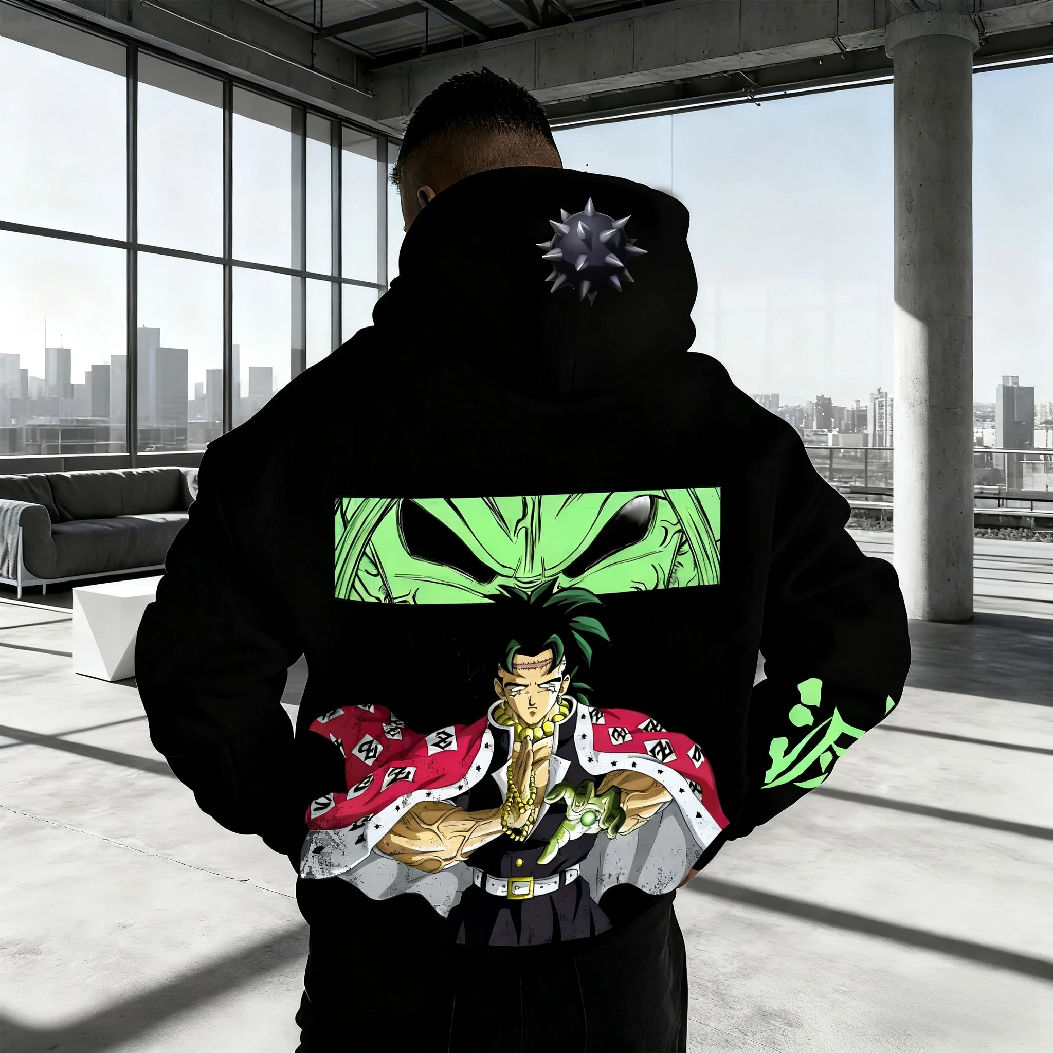 Sudadera con capucha Demon Slayer para hombre, Otoño/Invierno, novedad de 2026, Himejima Gyomei, estampado de Anime, holgada, informal, Harajuku, Top grande para padres e hijos